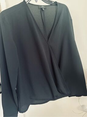 7 For All Mankind Black Wrap Surplice Blouse Top Size S Long Sleeve